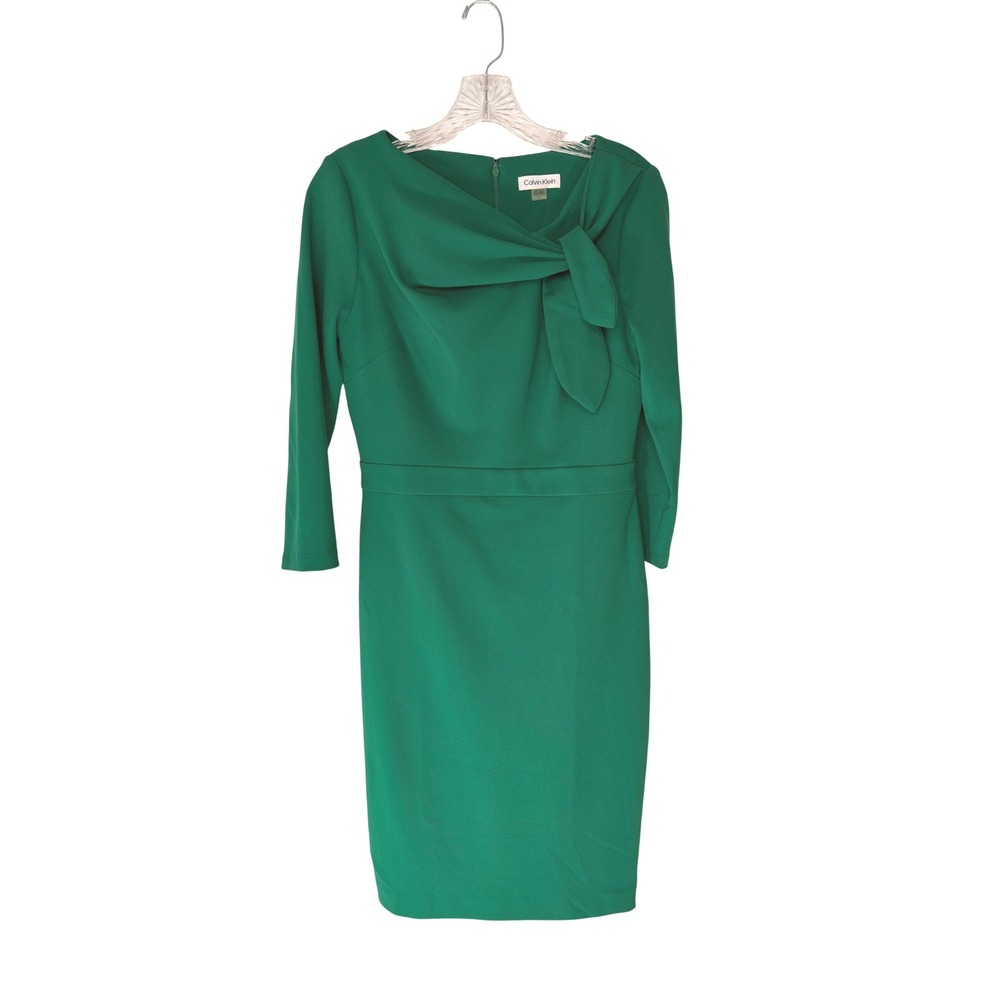 Calvin Klein Dress Women's Green Sheath V-Back Office Work Cocktail Hour Size 6